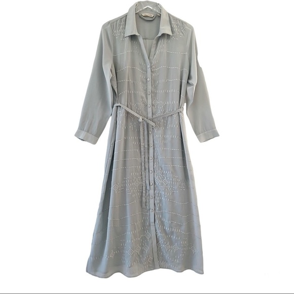 SOFT SURROUNDINGS Ibiza Sheer Embroidered Maxi Shirt Dress Light Gray Size LP - Picture 1 of 16